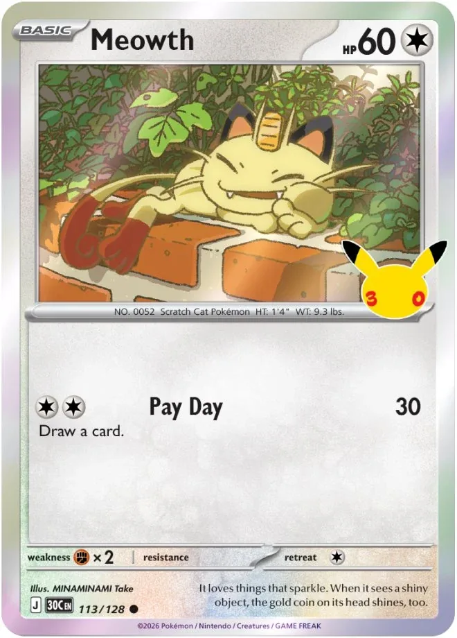 Meowth Illustration Rare onthuld in 30th Celebration